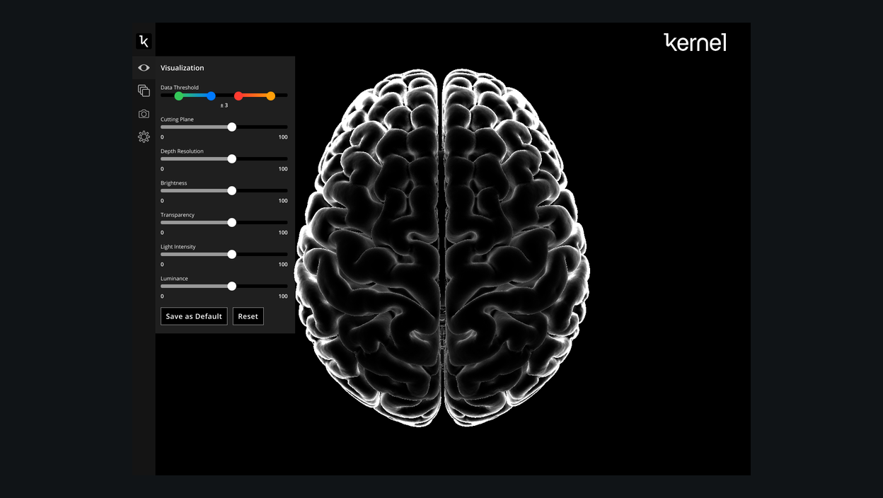 Kernel Mind's Eye visualization showing inspectable spatial brain data