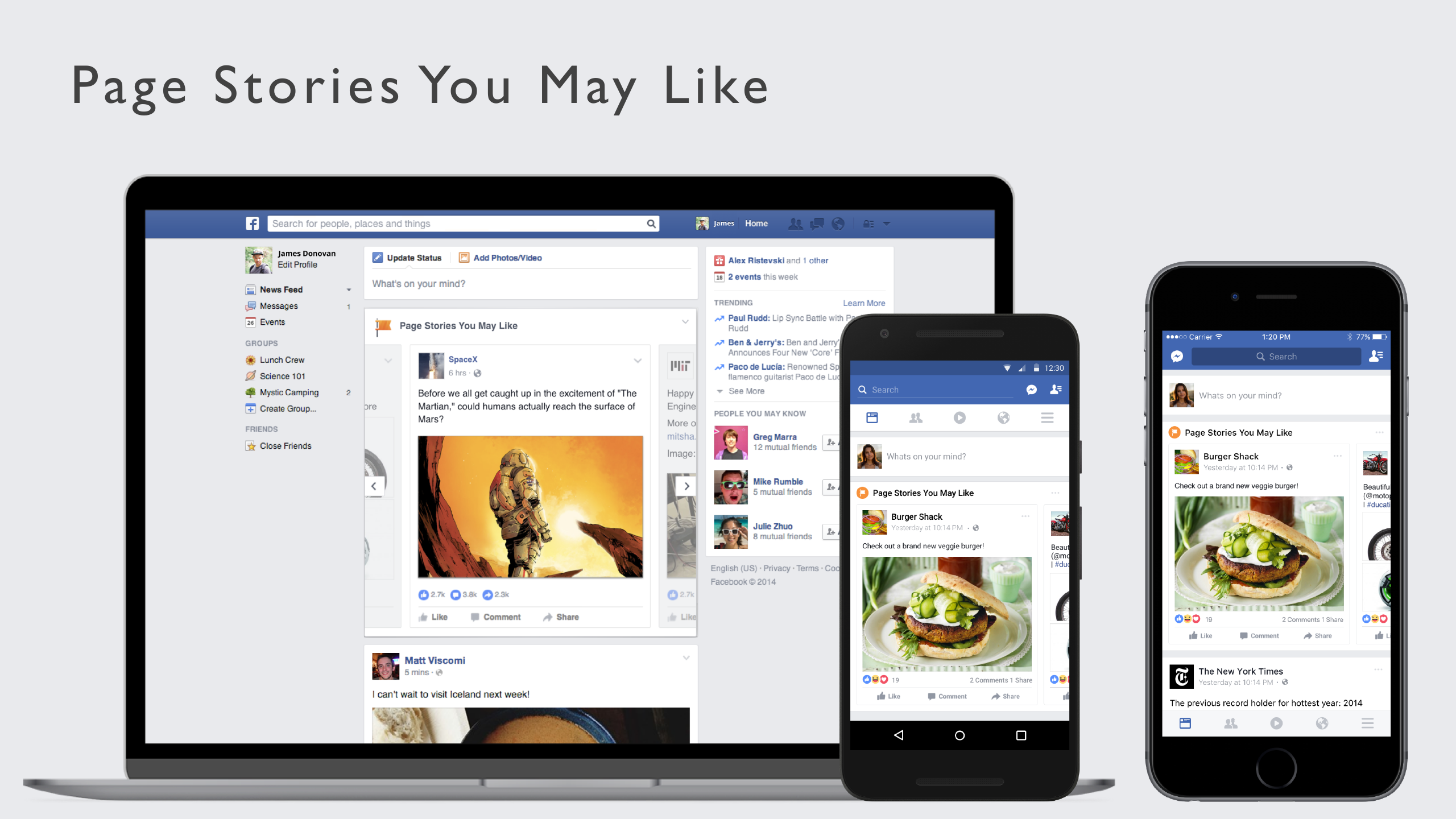 Facebook Pages story recommendation surface