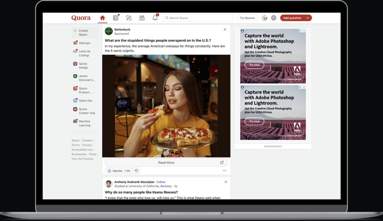 Quora and Poe case study hero shown on a laptop screen